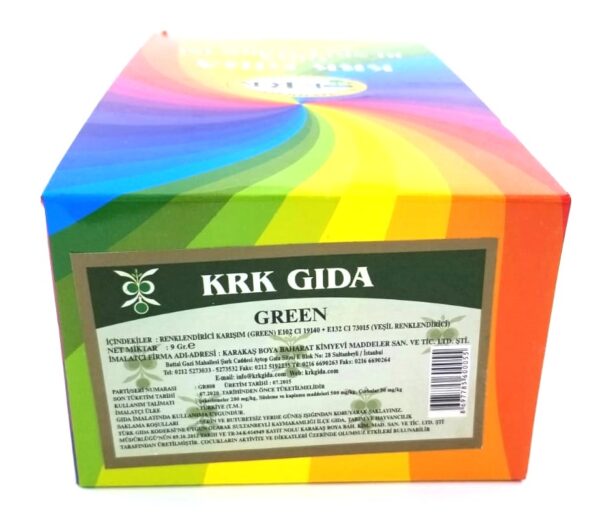 KRK GIDA RENKLENDİRİCİ KARIŞIM YEŞİL (GREEN) (E 102 TARTRAZİNE + E 132 INDIGO CARMİNE) 9GR-48 ADET