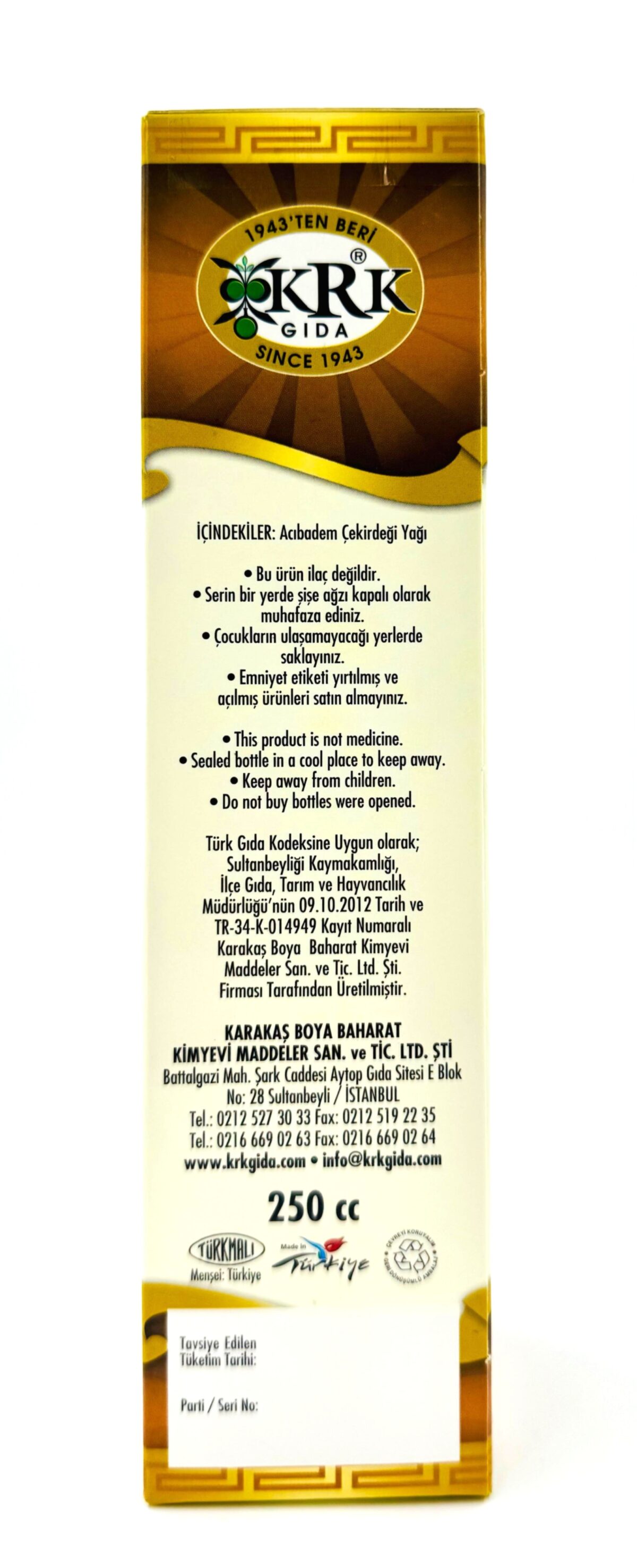 KRK GIDA ACIBADEM YAĞI 250CC - Görsel 3
