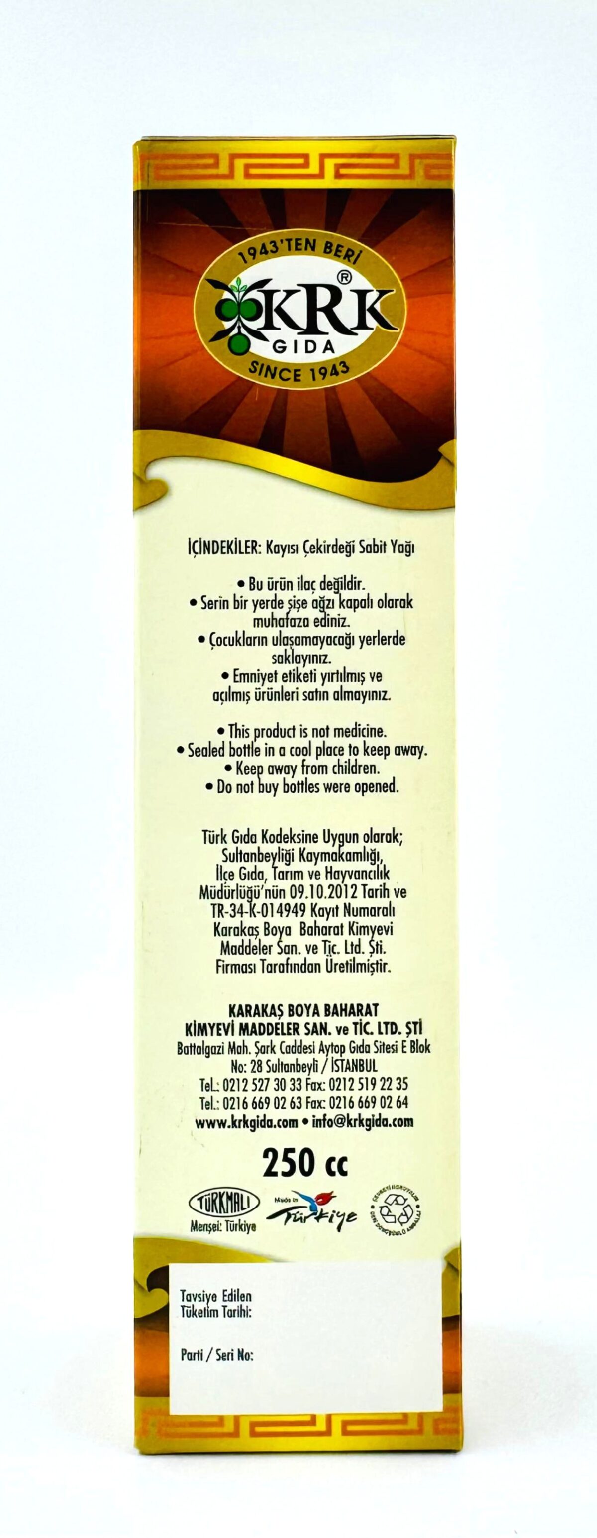 KRK GIDA KAYISI ÇEKİRDEĞİ YAĞI 250CC - Görsel 4