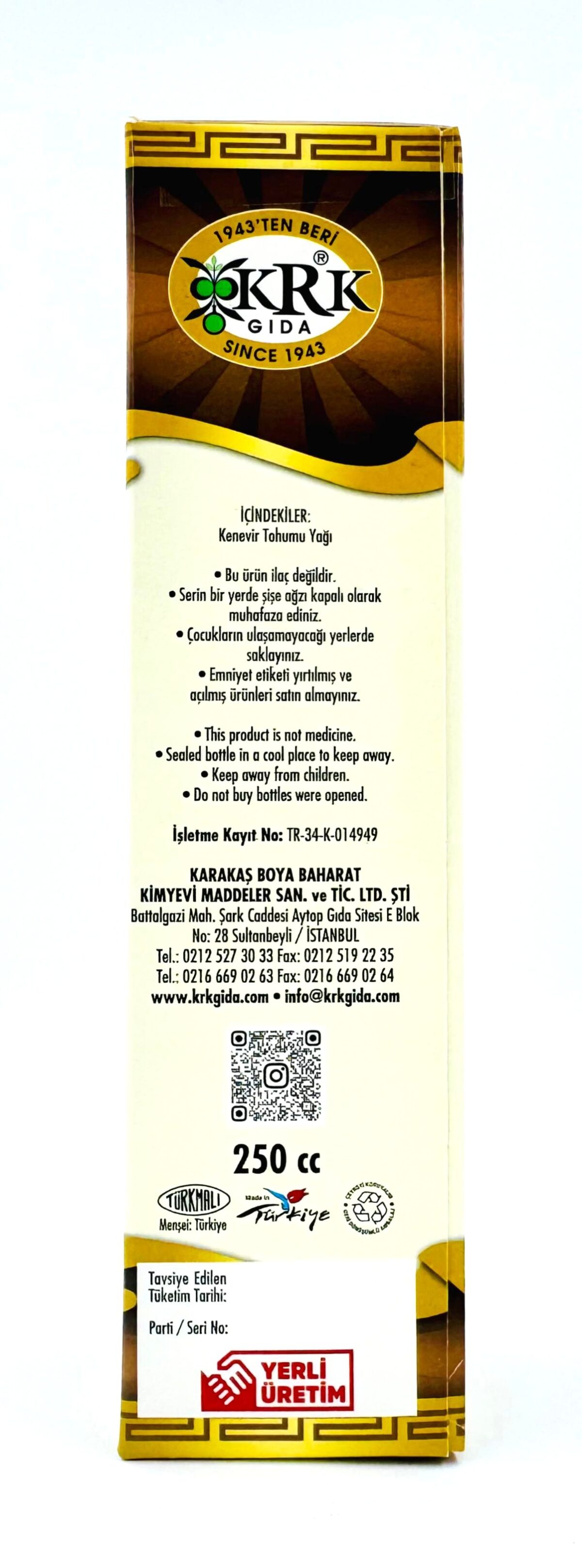KRK GIDA KENEVİR TOHUMU YAĞI 250CC - Görsel 4