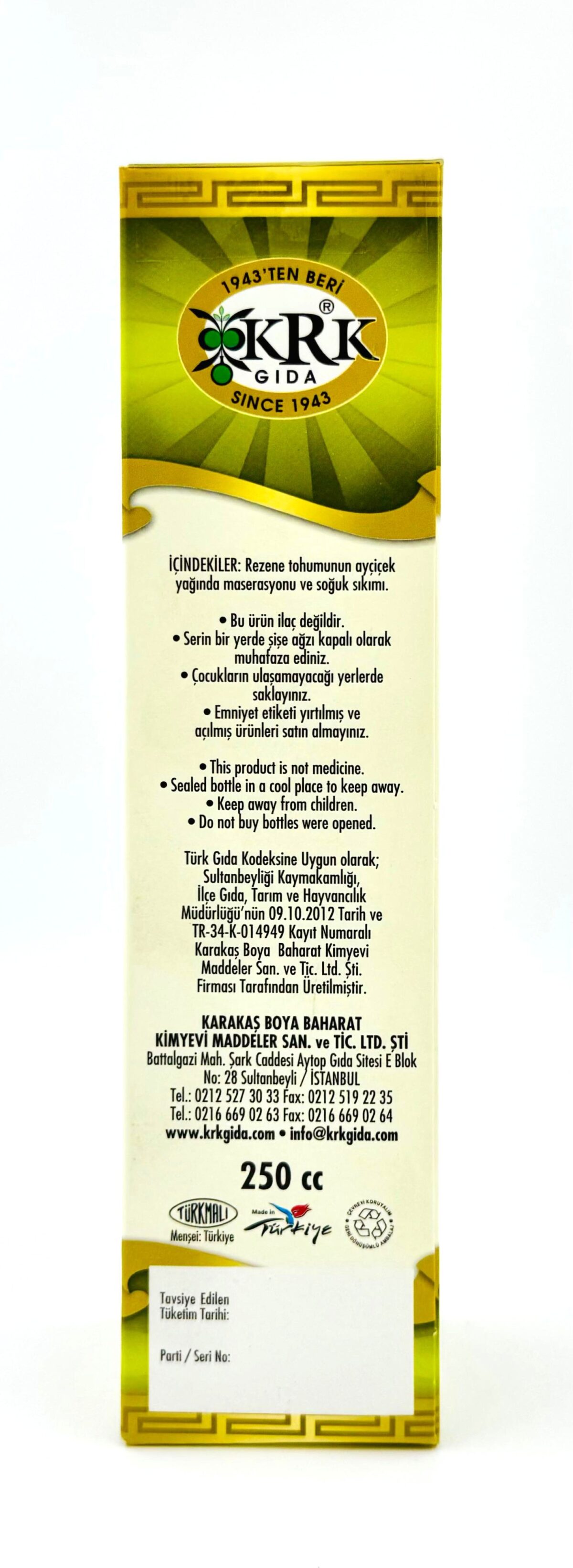 KRK GIDA REZENE YAĞI 250CC - Görsel 4