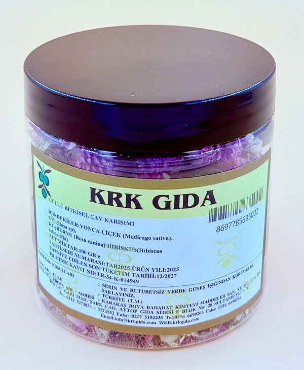 KRK GIDA GÜLLÜ BİTKİSEL ÇAY KARIŞIMI – AŞK ÇAYI 100GR